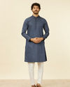 alt message - Manyavar Men Dark Blue Harlequin Patterned Kurta image number 2